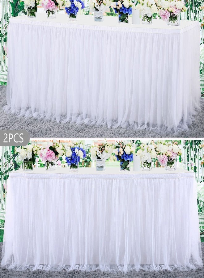Suppromo 9ft White Table Skirt Tulle Tutu Table Skirt for Rectangle Tables White Ruffle Table Cloth for Wedding Bridal Shower Baby Shower Baptism Birthday Party Banquet Decoration(L9(ft) H 30in) - Image 1